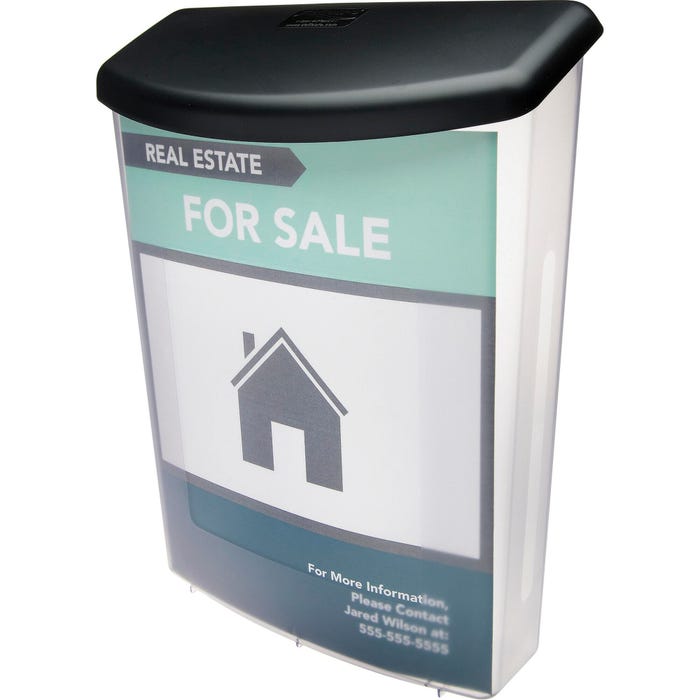 Deflect-O Weatherproof Outdoor Literature Box, 10 x 4-1/2 x 13-1/8 Inches, Plastic, Black/Clear