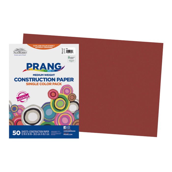 Prang Medium Weight Construction Paper, 12 x 18 Inches, Red, 50 Sheets
