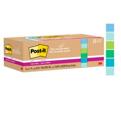 Image for Post-it Recycled Paper Super Sticky Notes, 3 x 3 Inches, Oasis Collection Colors, 70 Sheets/Pad, Pack 12 from School Specialty