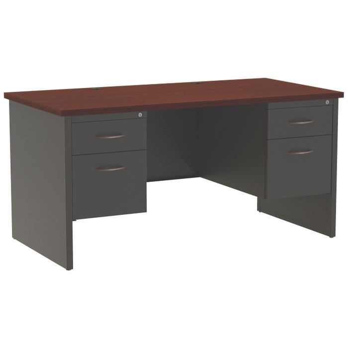 Lorell Mahogany Laminate/Charcoal Modular Desking, Double Pedestal Desk, 60 x 30 Inches, Mahogany/Charcoal
