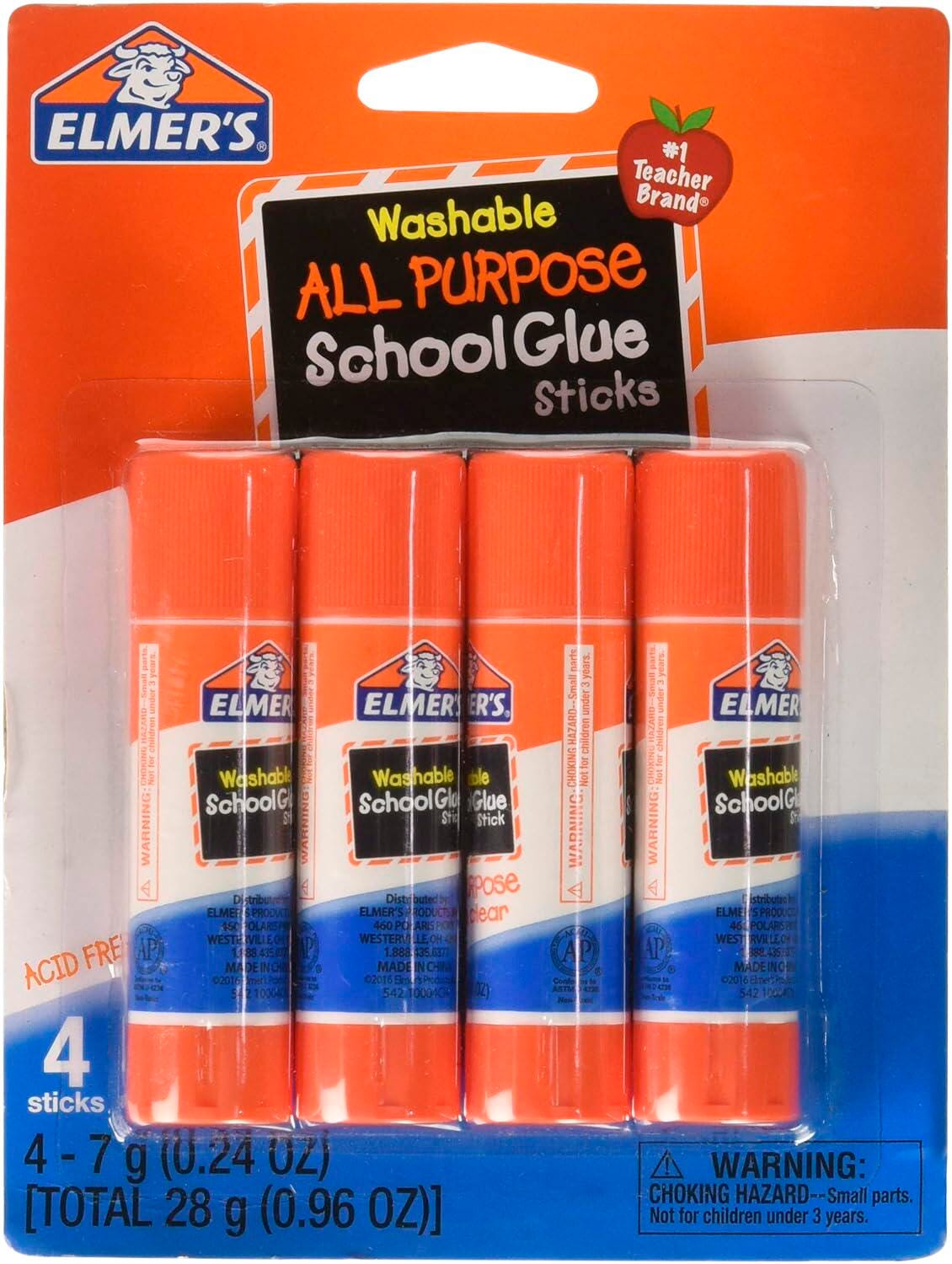 Elmer's All Purpose School Glue Stick, 0.24 Ounce, Clear, Pack of 4 082460