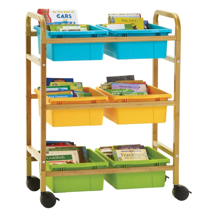 Copernicus Small Bamboo Book Browser Cart with Vibrant Cool Tub Combo, 28 x 16 x 37-1/2 Inches