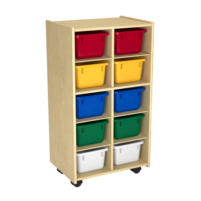 Childcraft Mobile Cubby Storage Unit, 10 Primary Color Bins, 19-1/2 x 14-1/4 x 36 Inches