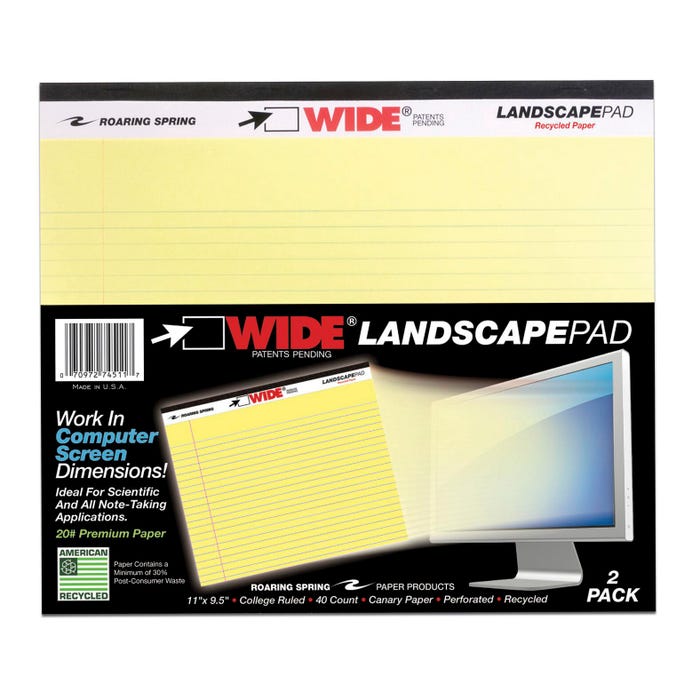 Roaring Legal Pads, 11 x 9-1/2 Inches, Canary Yellow, 40 Sheets, Pack of 2