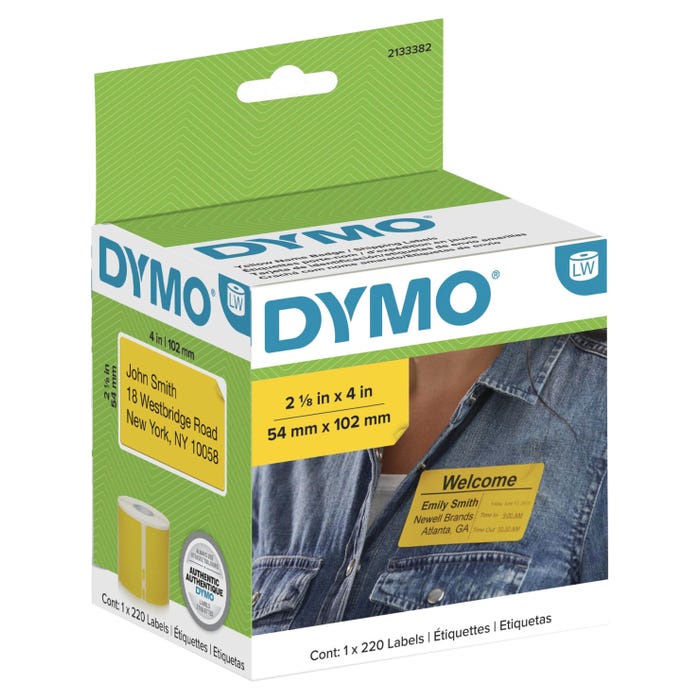 DYMO LabelWriter Name Badge Labels, 2-1/8 x 4 Inches, Yellow, Roll of 220