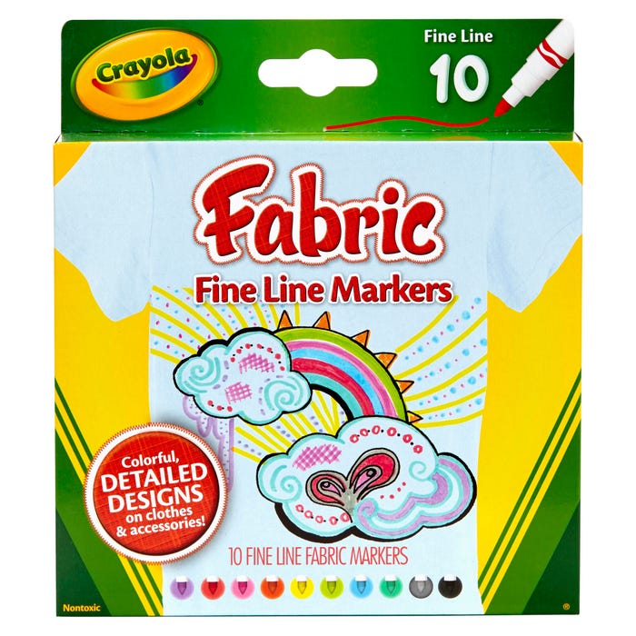 Crayola Fabric Markers, Fine Line, Assorted Colors, Set of 10