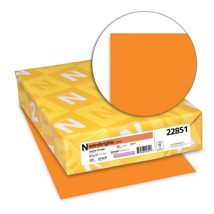 Astrobrights Card Stock, 8-1/2 x 11 Inches, 65 lbs, Cosmic Orange, Pack of 250