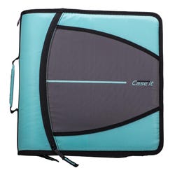 Case-it The Mighty Zip Tab Zipper Binder, 3 Inch O-Rings, Mint Green