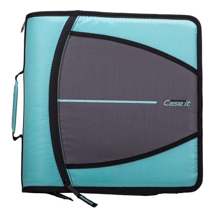 Case-it The Mighty Zip Tab Zipper Binder, 3 Inch O-Rings, Mint Green