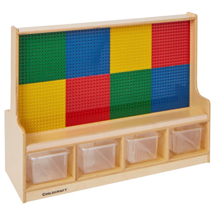 Childcraft Dual-Sided Building-Brick Activity Center, Preschool Grid, Whiteboard, Clear Trays, 39-1/2 x 14-1/4 x 30 Inches