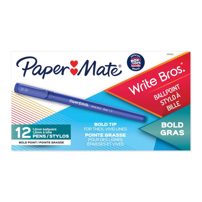 Paper Mate Write Bros. Ballpoint Pens, Bold Point, 1.2 mm, Blue, Pack of 12