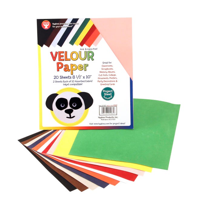 Hygloss Acid-Free Velour Paper, 8-1/2 x 10 Inches, Assorted Colors, 20 Sheets