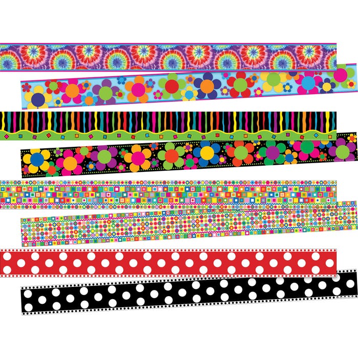 Barker Creek Tie-Dye, Neon Stripe, Retro and Red & White Dot in the Groove Trimmer, 3 x 35 Inches, Set of 4