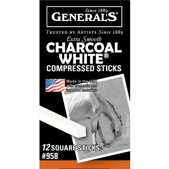 General's Compressed Charcoal Sticks, Soft Hardness, White, Pack of 12