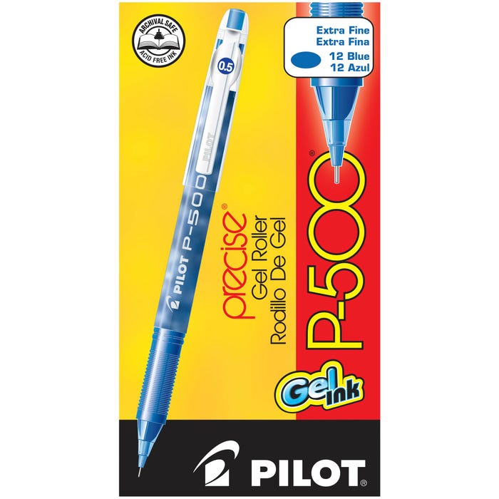 Pilot Precise P-500 Gel Ink Rolling Ball Pens, Extra Fine Point, Blue Ink, Pack of 12
