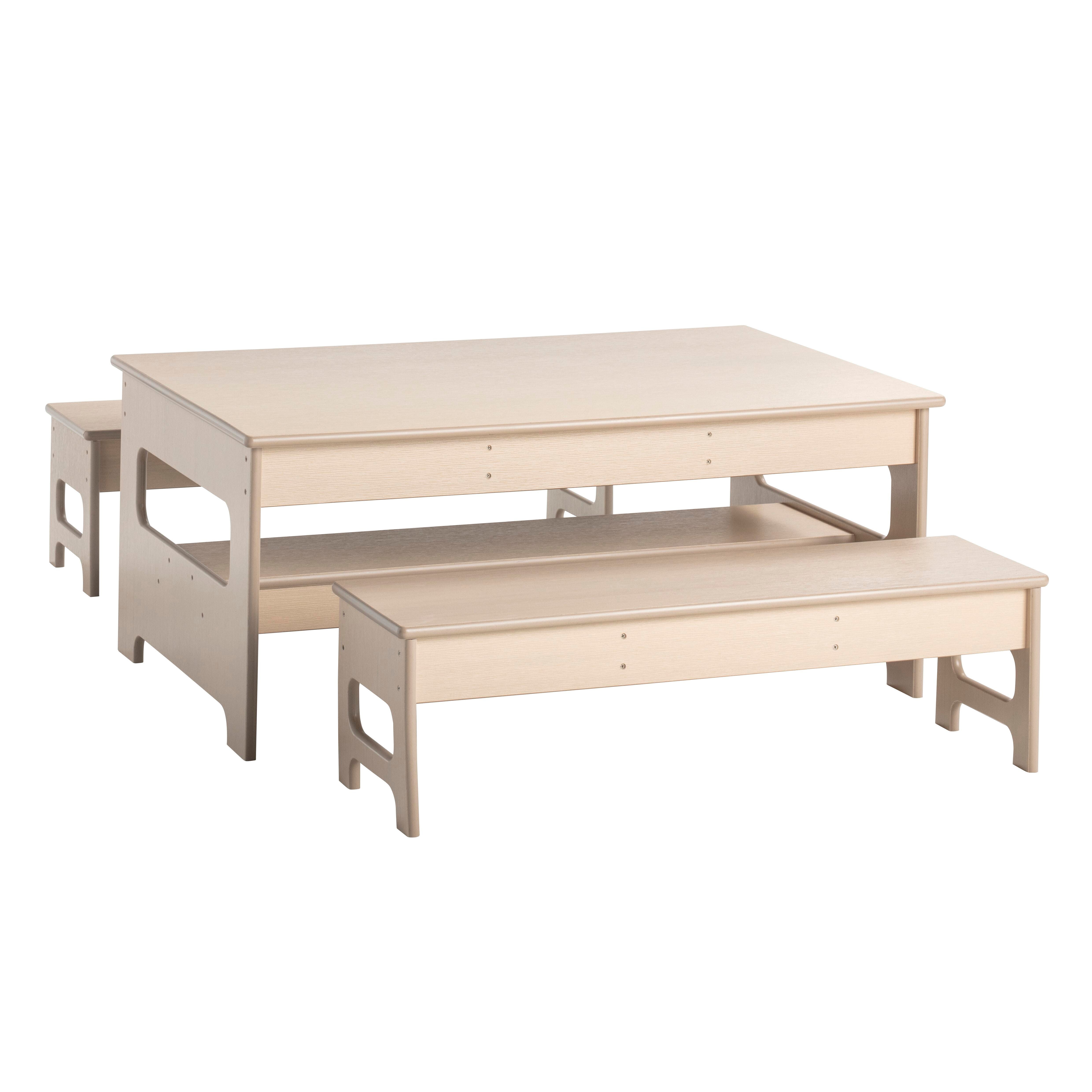 Childcraft Out2Grow Outdoor Oak Poly Table and Bench Set, 48 x 30 x 20 Inches, 2 12-Inch Benches 2162201