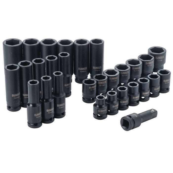 DEWALT 30-Piece 1/2-Inch Drive Combination Impact Socket Set, Metric