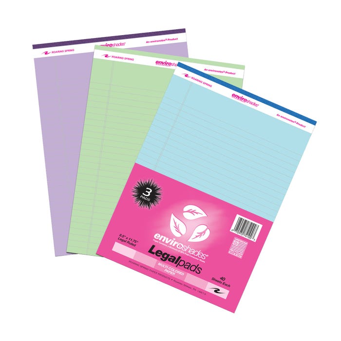 Enviroshades Legal Pads, 8-1/2 x 11 Inches, Assorted Colors, 40 Sheets, Pack of 3