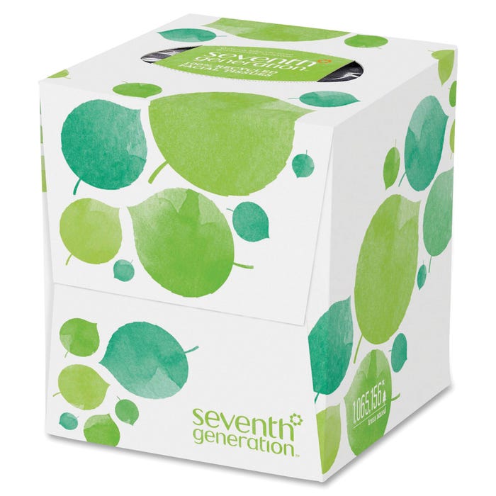 Seventh Generation 2-Ply Facial Tissue, Cube, Recycled, 85 Tissues Per Box, Carton of 36 Boxes