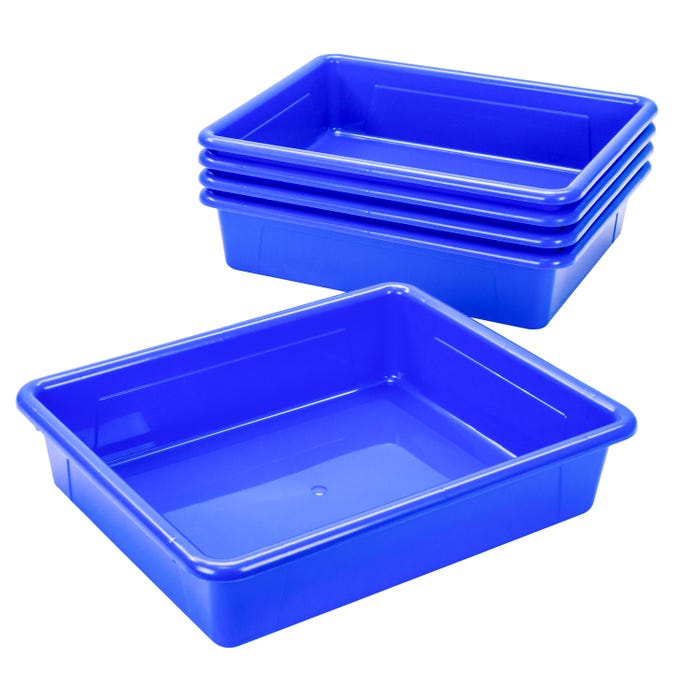 School Smart Storage Tray, Letter Size, 10-3/4 x 13-1/4 x 3 Inches, Blue, Pack of 5