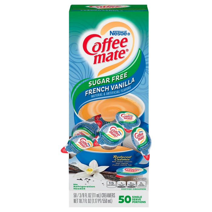 Coffee mate Liquid Creamer Tub Singles, Sugar Free French Vanilla, Pack of 50