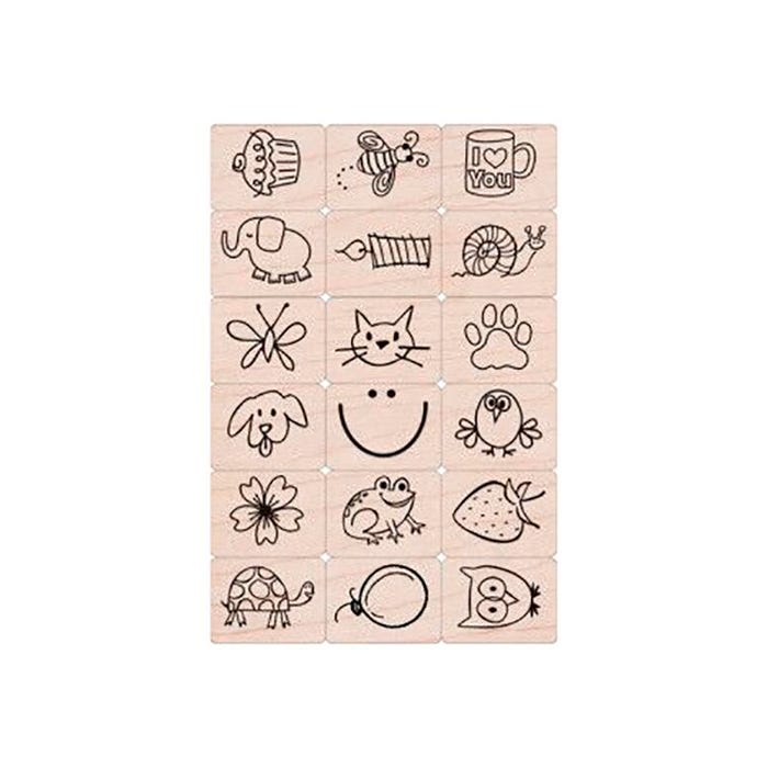 Hero Arts Ink N Stamp Fun Stuff Stamps with Ink Cube, Set of 18