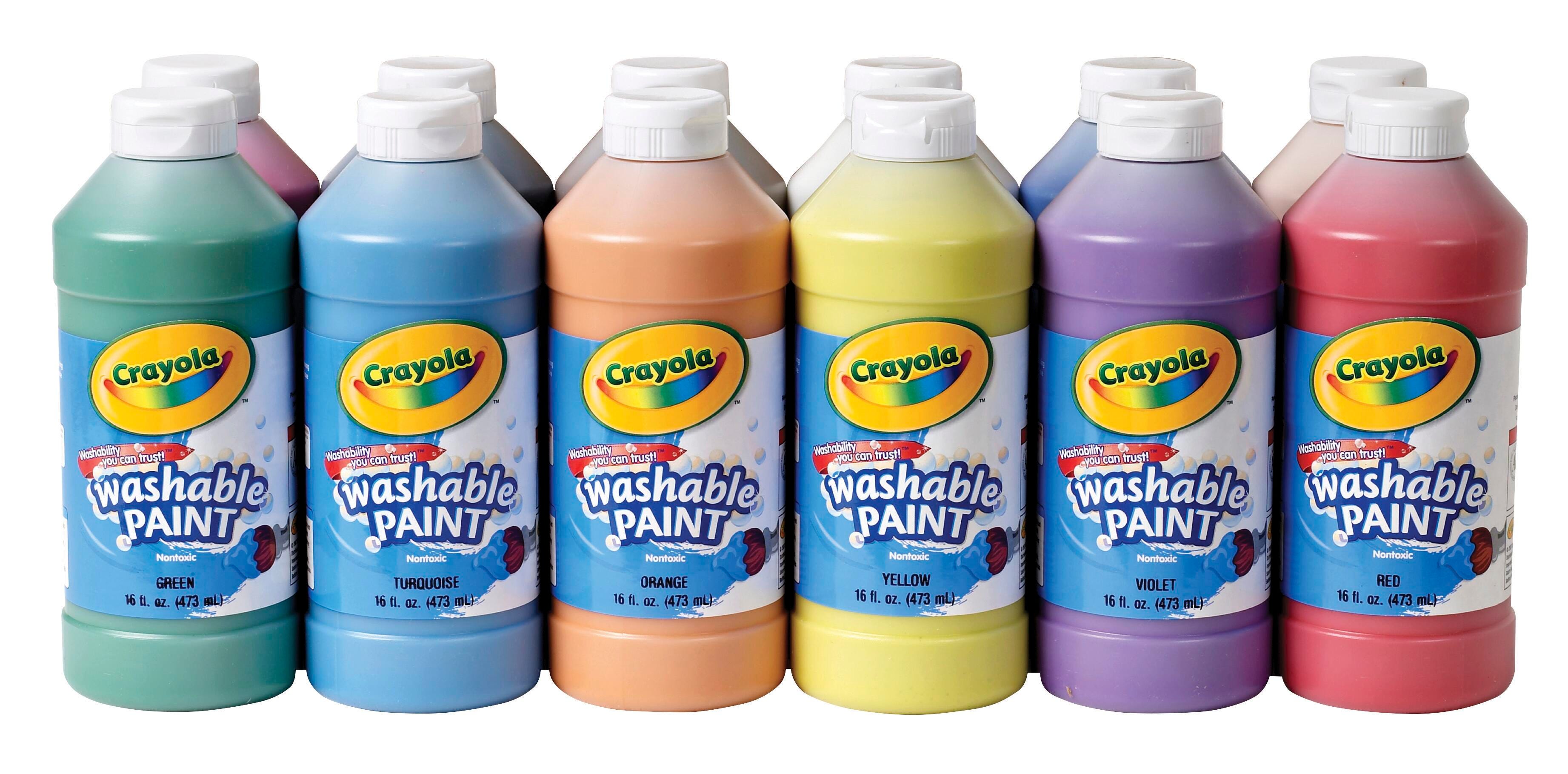 Crayola Washable Paint, 1 Pint Bottles, Assorted Colors, Set of 12 220638