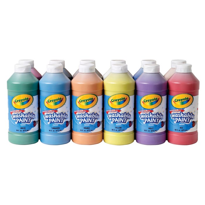Crayola Washable Paint, 1 Pint Bottles, Assorted Colors, Set of 12