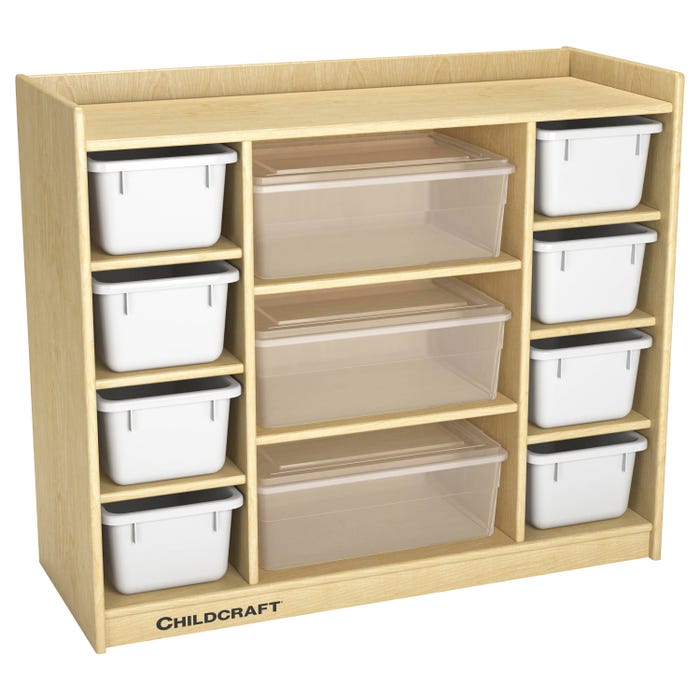 Childcraft Mixed-Tray Storage Unit, 8 White Trays, 3 Translucent Trays, 35-3/4 x 14-1/4 x 30 Inches