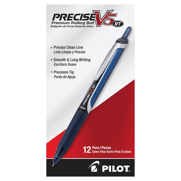 Pilot Precise V5 RT Premium Retractable Rolling Ball Pens, Extra Fine Point, Navy Ink, Pack of 12