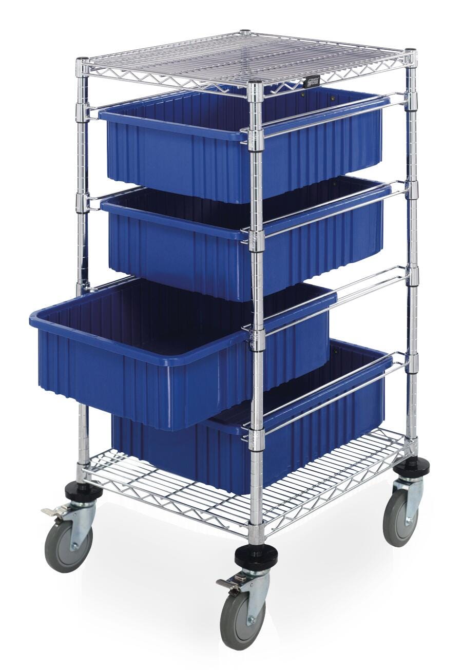 Quantum Bin Cart with 4 Bins, 21 x 24 x 45 Inches, Chrome