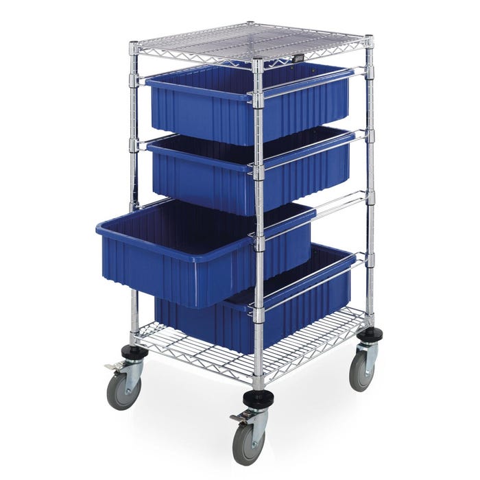 Quantum Bin Cart with 4 Bins, 21 x 24 x 45 Inches, Chrome