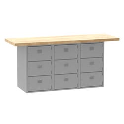 Diversified Spaces Wall and Island Bench with 9 Horizontal Lockers, 72 x 24 x 32-3/4 Inches, Maple Top, Gray Base 2039114