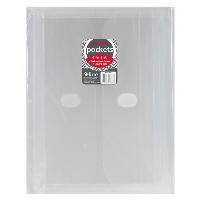C-Line Side Loading Binder Pocket, 1 Inch Expansion, Clear, Pack of 5