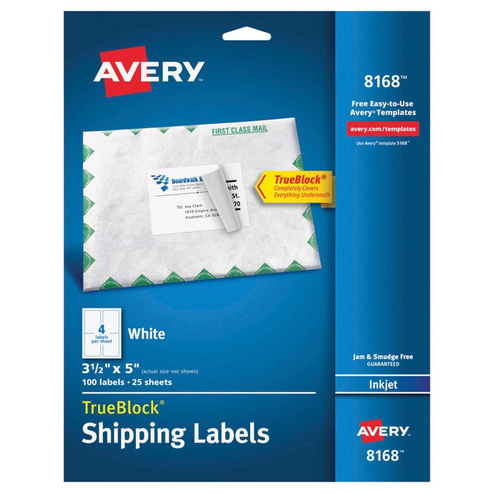 Avery TrueBlock Shipping Labels, Inkjet, 3-1/2 x 5 Inches, White, Pack of 100