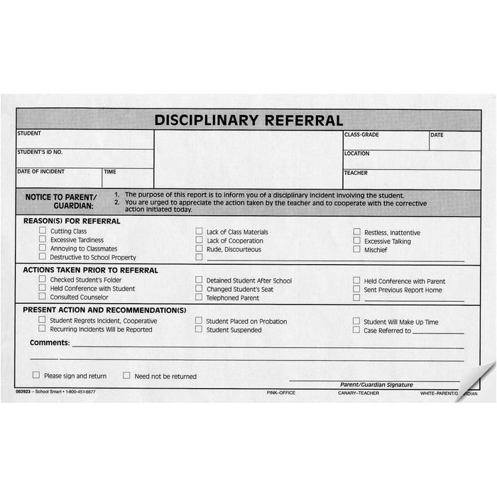 Hammond & Stephens 3-Part Carbonless Student Discipline Referral Form, 5 x 8 Inches, White, Pack of 100