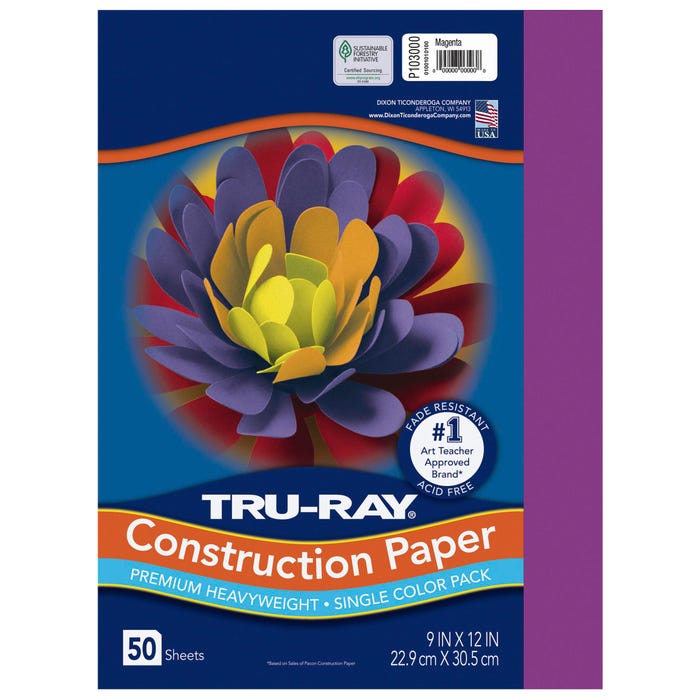 Tru-Ray Sulphite Construction Paper, 9 x 12 Inches, Magenta, 50 Sheets