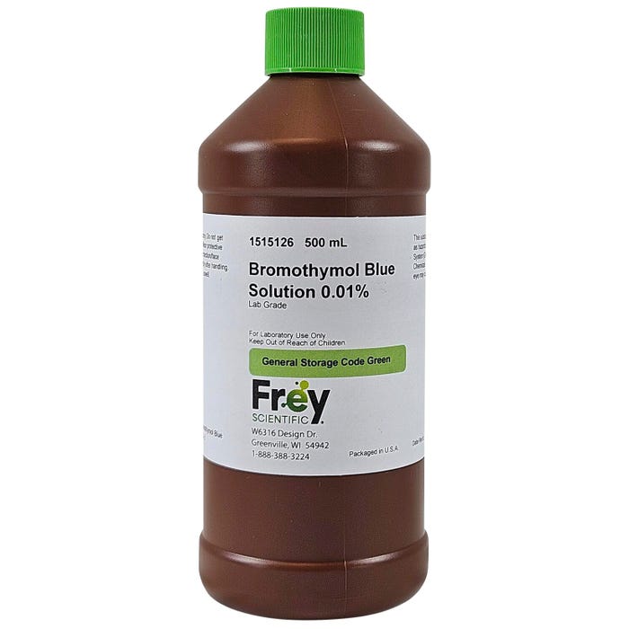 Frey Scientific Bromothymol Blue, 0.01% Aqueous Solution, Lab Grade, 500mL