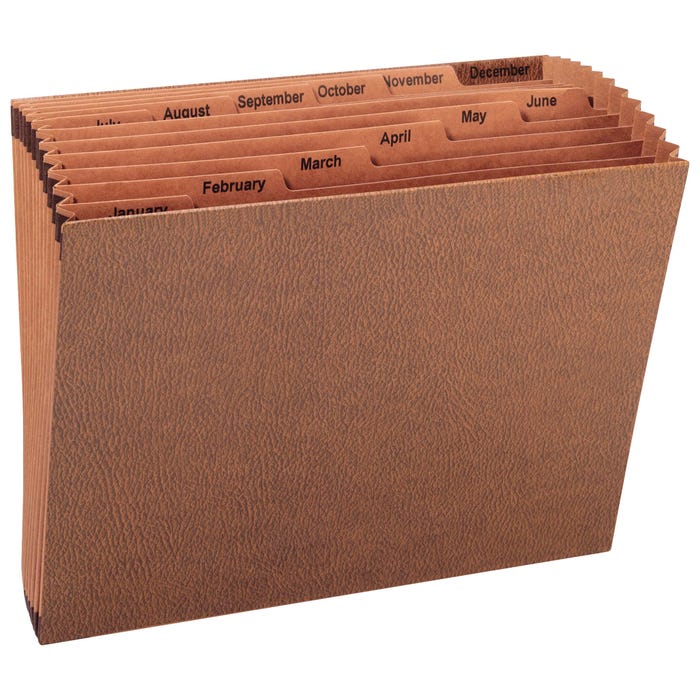 Business Source Expanding File, No Flap, Letter Size, Jan-Dec, 12 Pocket, Brown