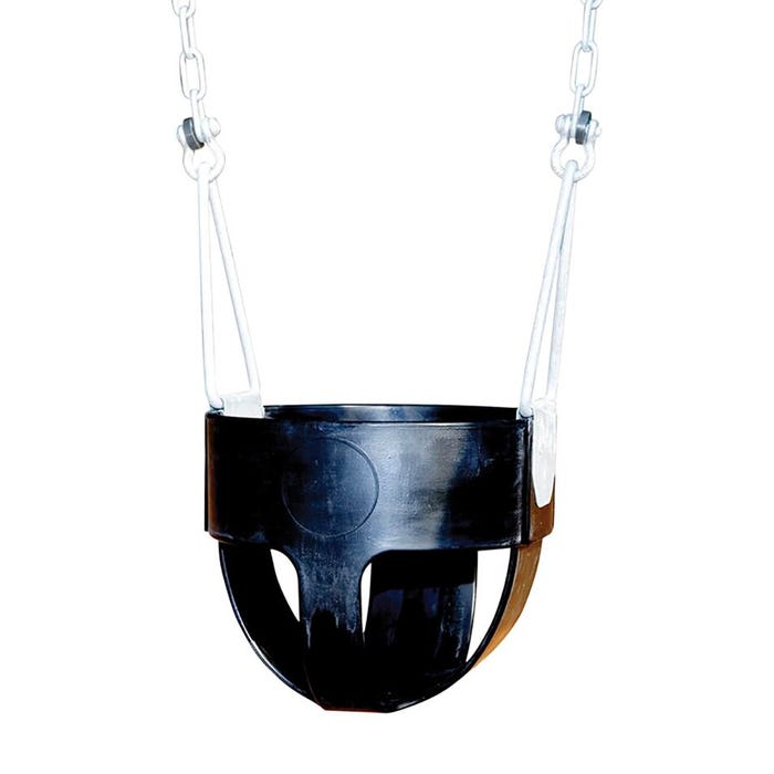 Burke Single Swing Seat with PVC Chain, 7 ft Beam Height, Molded Rubber, Black, Infant