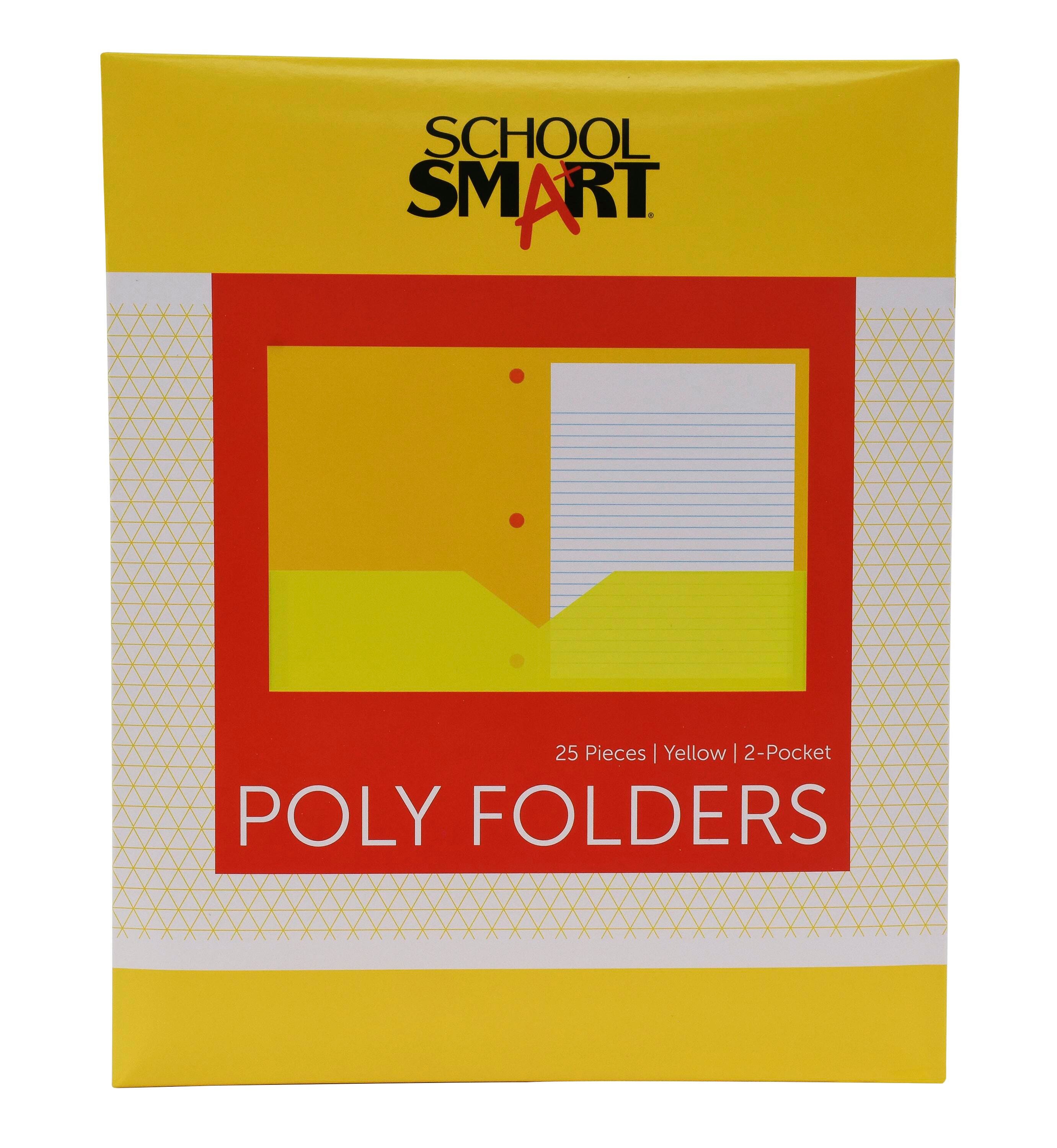 School Smart 2-Pocket Poly Folders, Letter Size, 3-Hole Punch, Yellow, Pack of 25 2019626