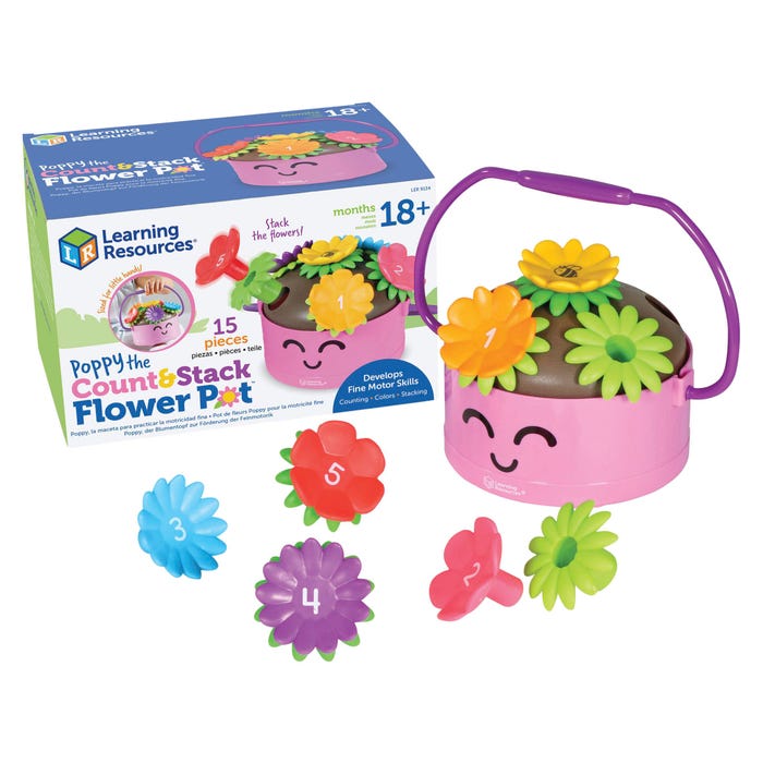 Learning Resources Poppy the Count and Stack Flower Pot, 15 Pieces