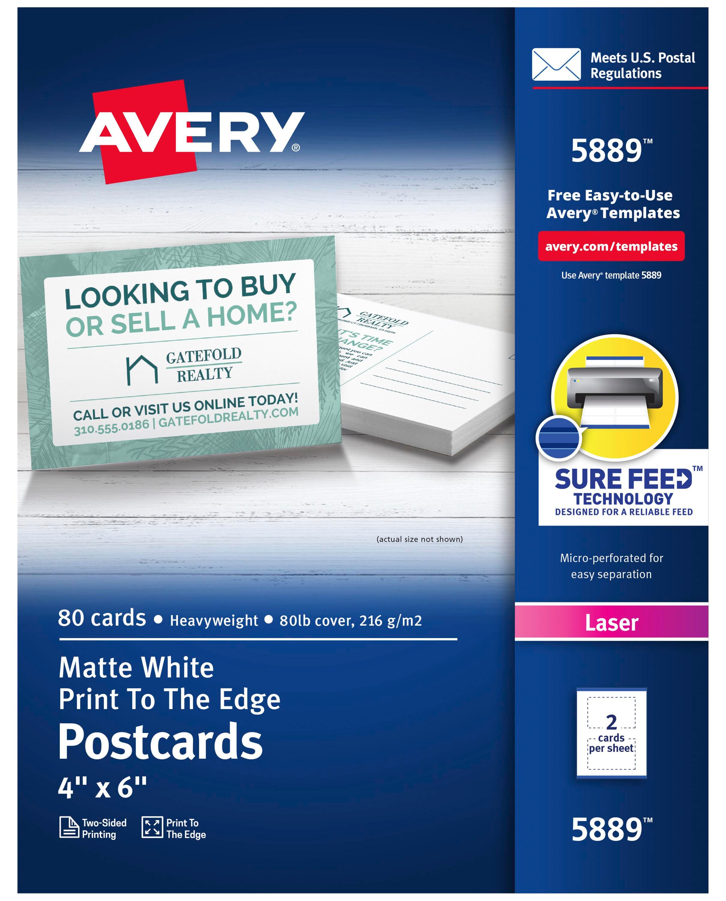 Avery Color Laser Postcards, 4 x 6 Inches, White, Pack of 80, Item Number 2100467