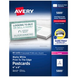 Avery Color Laser Postcards, 4 x 6 Inches, White, Pack of 80, Item Number 2100467