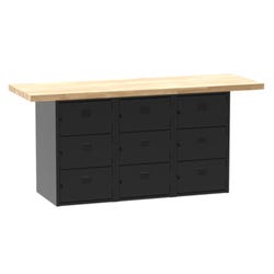 Image for Diversified Spaces Wall and Island Bench with 9 Horizontal Lockers, 72 x 24 x 32-3/4 Inches, Maple Top, Black Base from School Specialty