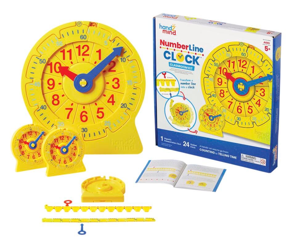 Hand2Mind Clock Numberline Class Set, Grades 4 to 9, Item Number 2098299