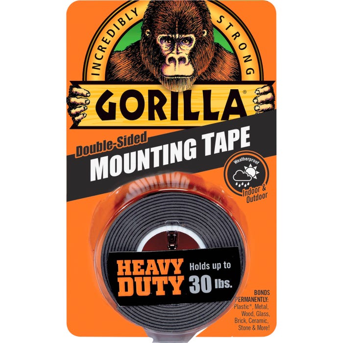 Gorilla Glue Heavy Duty Mounting Tape, 1 Inch x 5 Feet, Black