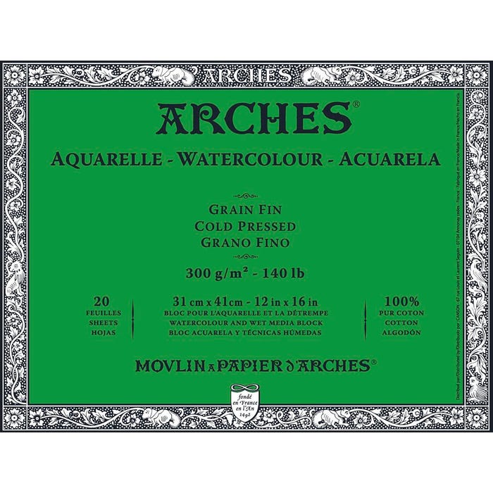 Arches Cold Press Watercolor Paper, 12 x 16 Inches, 140 lb, 20 Sheets