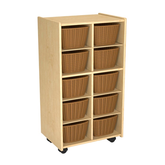 Childcraft Mobile Cubby Storage Unit, 10 Wicker Baskets, 19-1/2 x 14-1/4 x 36 Inches