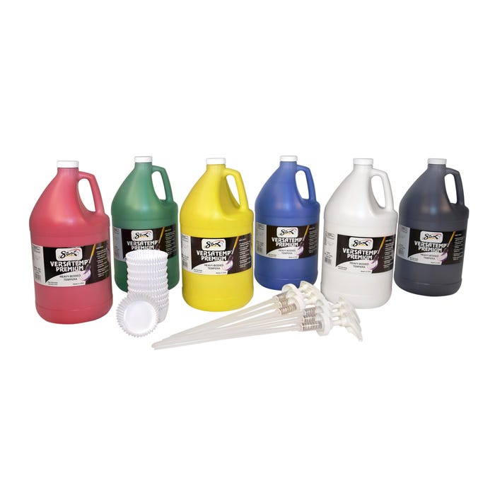 Sax Versatemp Premium Deluxe Tempera Paint Kit with Pumps and Cups, Assorted Colors, Set of 112